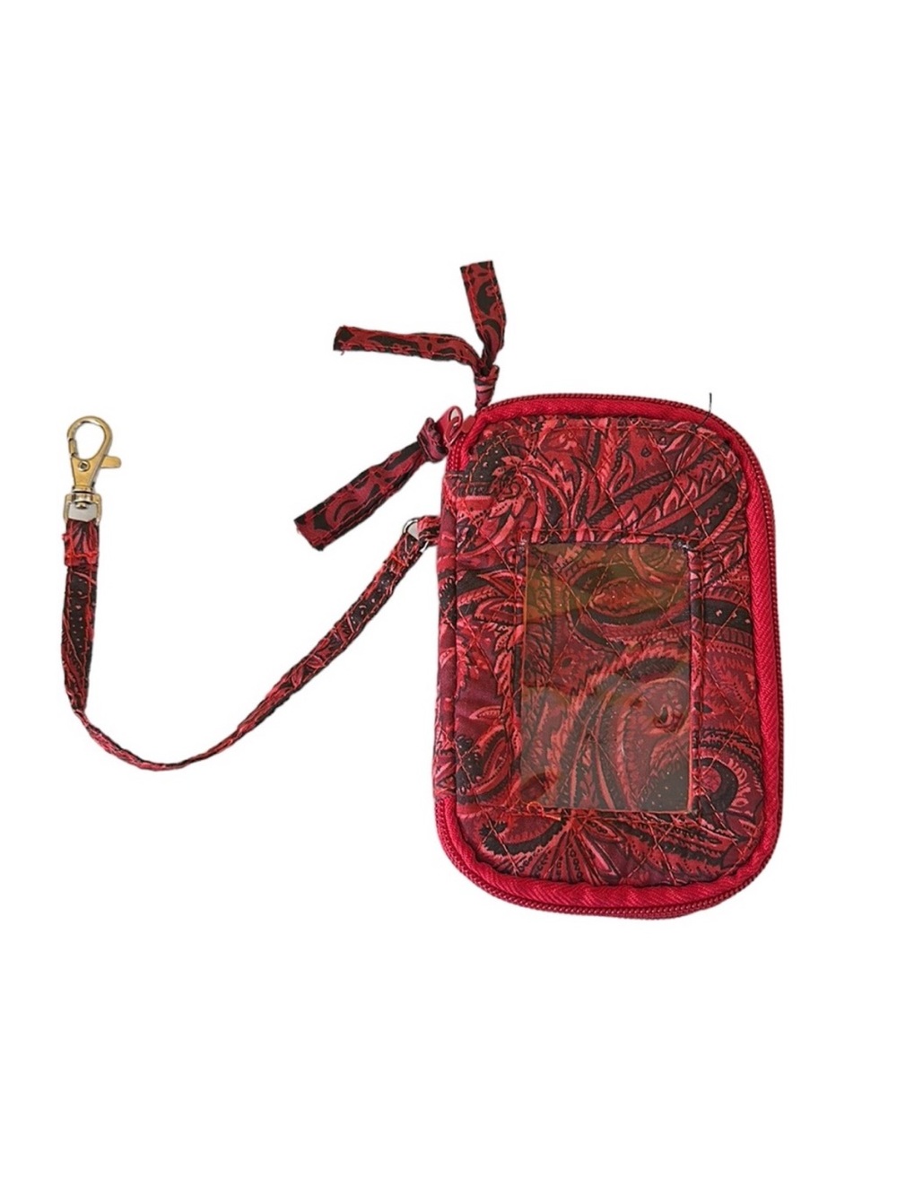 Ladies Red Printed Fabric Zip Around Small Wristlet Wallet